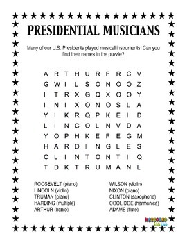 presidents day music word search free printable by