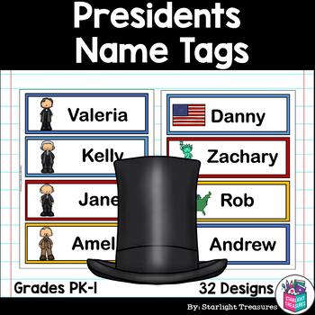 Preview of Presidents' Day Name Tags - Editable