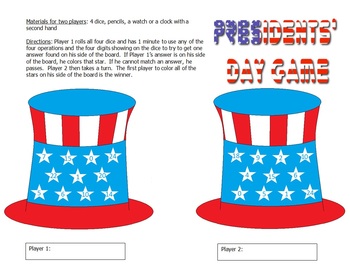 Preview of Presidents' Day Number Cube Game