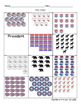 Preview of Presidents Day Number Quantity 10-20