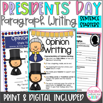 Preview of Presidents' Day Opinion and Informational Paragraph Writing Sentence Starters