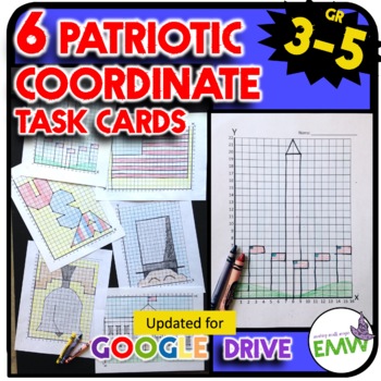 Preview of Presidents' Day Patriotic Math Coordinate Drawing Task Cards Google or Print
