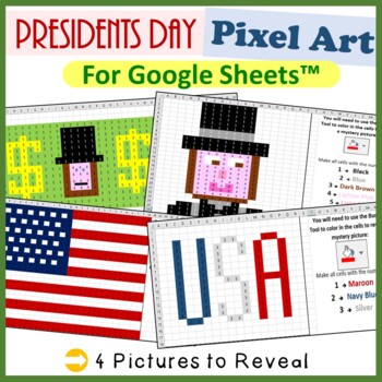 Preview of Presidents Day Pixel Art Fill Color Activities for Google Sheets ™