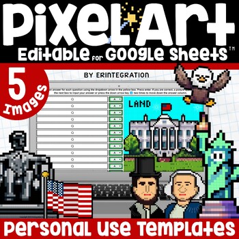 Preview of Presidents Day Pixel Art Template DIY Editable Digital Resource on Google Sheets