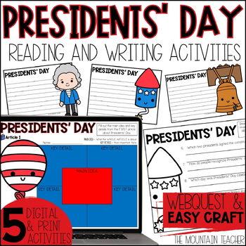 Preview of Presidents' Day Reading Comprehension Activities, Webquest & Writing Craft