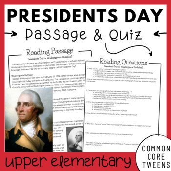 Preview of Presidents Day Reading Comprehension Passage and Questions
