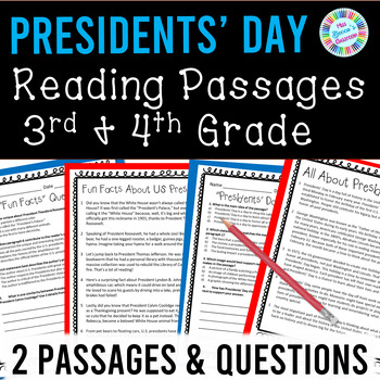 Preview of Presidents' Day Reading Comprehension Passages & Questions 3rd Grade & 4th Grade