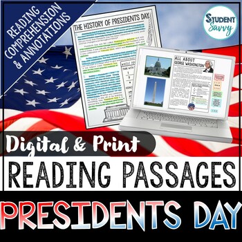 Preview of Presidents Day Reading Comprehension Passages Questions Writing February