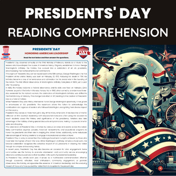 Preview of Presidents Day Reading Comprehension | Washington's Birthday Reading Passage