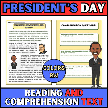 Preview of Presidents Day Reading Comprehension passage | Presidents' Day Activities  2/3rd