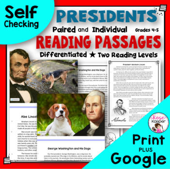 Preview of Presidents Day Reading Passages - Google Forms plus Printable