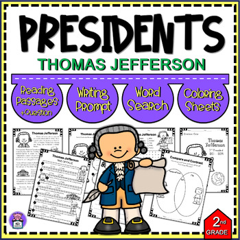 Preview of Presidents Day Reading Passages and Questions - Thomas Jefferson Writing