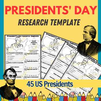Preview of Presidents’ Day Research Template, 45 U.S Presidents, Presidents Day Activities