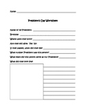 Presidents Day Research Worksheet K, 1, 2, 3, 4