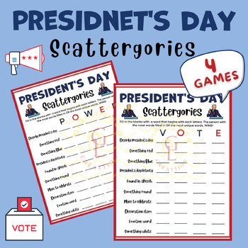 Preview of Presidents Day Scattergories game Puzzle riddle sight word middle high 6th 7th