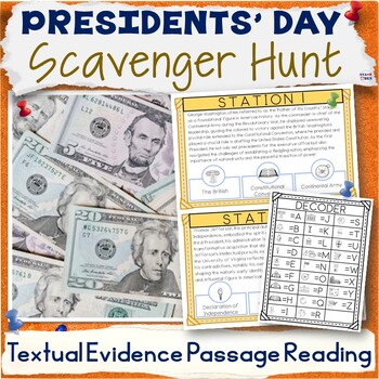 Preview of Presidents Day Scavenger Hunt Reading Comprehension Passages Gallery Walk 