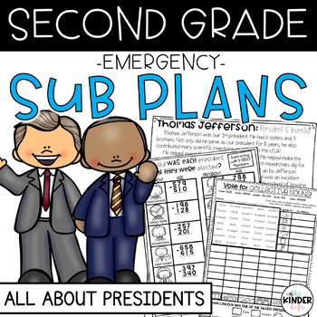 Preview of Presidents Day Second Grade February Emergency Sub Plans | NO PREP Subsititute