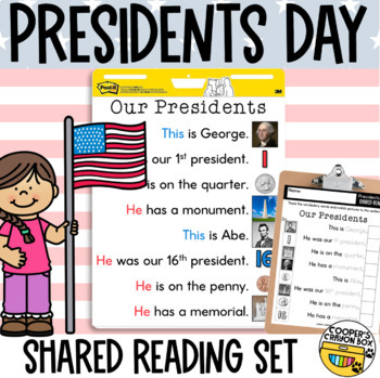 Preview of Presidents Day | Shared Reading Poem | Project & Trace, Sight Words, Vocab