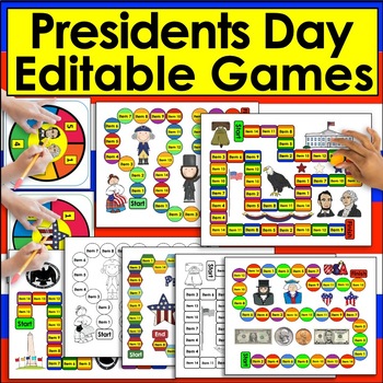 Preview of Presidents' Day Sight Word Games Editable for Any List of Items Words, Phonemes