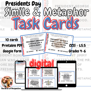 Preview of Presidents Day | Similes & Metaphors | Figurative Language | 10 Task Cards 