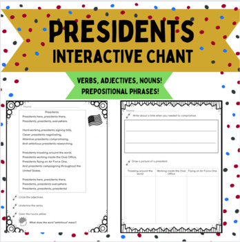 Preview of Presidents Day Song/Poem/Chant - Nouns, Verbs, Adj., Prepositional Phrase