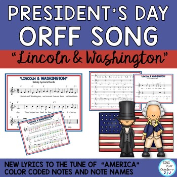 Preview of President's Day Orff Song, Music Lesson and Game: "Lincoln and Washington"