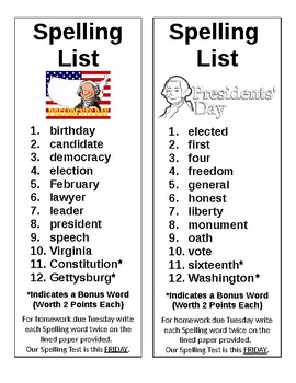 Preview of Presidents' Day Spelling List (Editable)