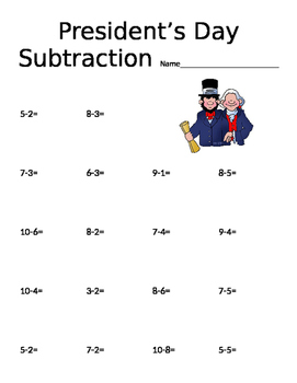 Preview of Presidents' Day Subtraction
