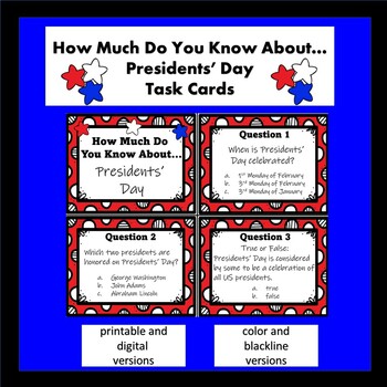 Preview of Presidents' Day Task Cards or Scoot Game