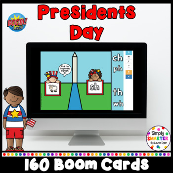 Preview of Presidents Day Themed Math And Literacy Boom Card™ Decks