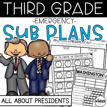 Preview of Presidents Day Third Grade February Emergency Sub Plans | No Prep Substitute 3rd