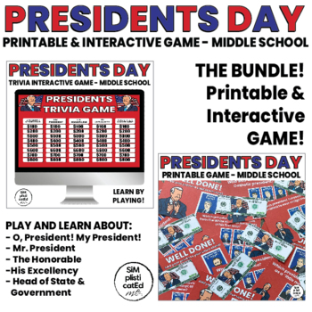 Preview of Presidents Day Trivia Game | Middle School BUNDLE