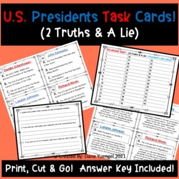 Preview of Presidents Day Trivia Task Cards - 2 Truths & 1 Lie - History Game!
