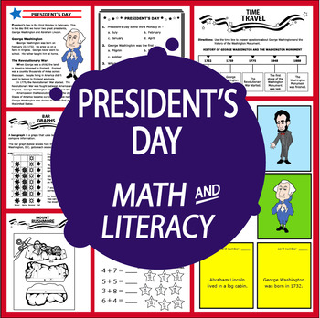 Preview of President's Day Math & Literacy National Holidays–President's Day Activities