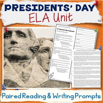 Preview of Presidents Day Unit - Middle School Paired Reading Activities, Writing Prompts