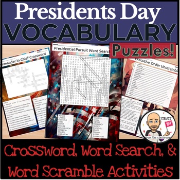 Preview of Presidents Day Vocab Puzzles: Crossword, Word Search & Word Scramble Activities