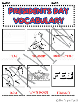 Preview of Presidents Day Vocabulary Freebie (English & Spanish)