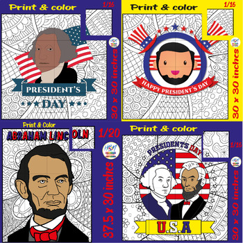Preview of Presidents Day: Washington and Lincoln Collaborative Coloring Posters Bundle