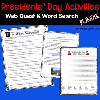 Preview of Presidents Day Web Quest and Word Search Activities