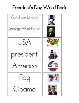 Preview of President's Day Word Bank