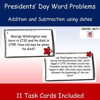 Preview of Presidents' Day Word Problem Task Cards