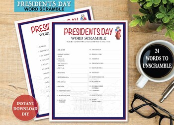 Preview of Presidents Day Word Scramble History Social Studies Print and Go Activity