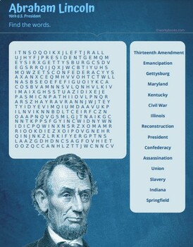 Preview of Presidents' Day Word Search - Abraham Lincoln