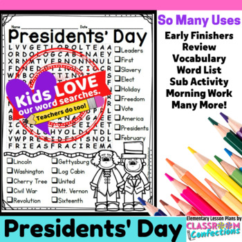 Preview of Presidents' Day Word Search : Early Finishers : Morning Work : Substitute