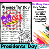 Presidents' Day Word Search : Early Finishers : Morning Wo