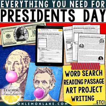 Preview of Presidents Day Reading Comprehension & Presidents Day Word Search Coloring Pages