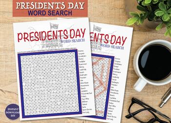 Preview of Presidents Day Word Search Find Puzzle Wordsearch Print and Go