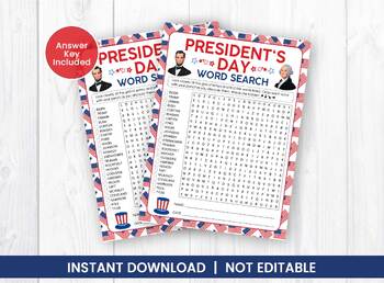 Preview of Presidents Day Word Search Puzzle for Kids with Last Names of Presidents