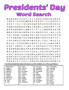 Preview of Presidents' Day Word Search - U.S. History, holiday, presidents