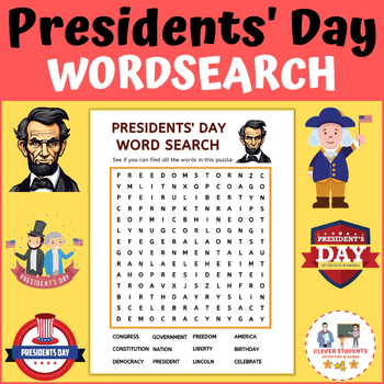 Preview of Presidents' Day Word Search | Vocabulary Worksheets | Abraham Lincoln